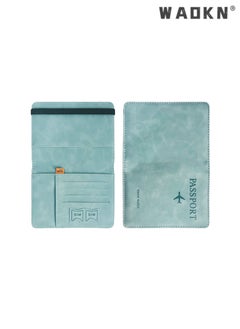 WAOKN Simple and Stylish Leather Passport Holder Sky Blue Passport Sleeve Rfid Card Chip Passport Travel Holder Cover Case Gift For Promotion Travel wallet Multi functional ID Pack  - Image 3