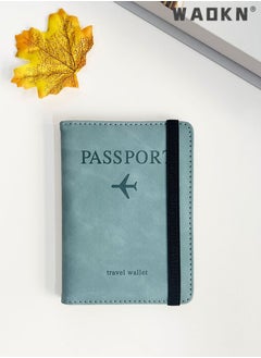 WAOKN Simple and Stylish Leather Passport Holder Sky Blue Passport Sleeve Rfid Card Chip Passport Travel Holder Cover Case Gift For Promotion Travel wallet Multi functional ID Pack  - Image 1