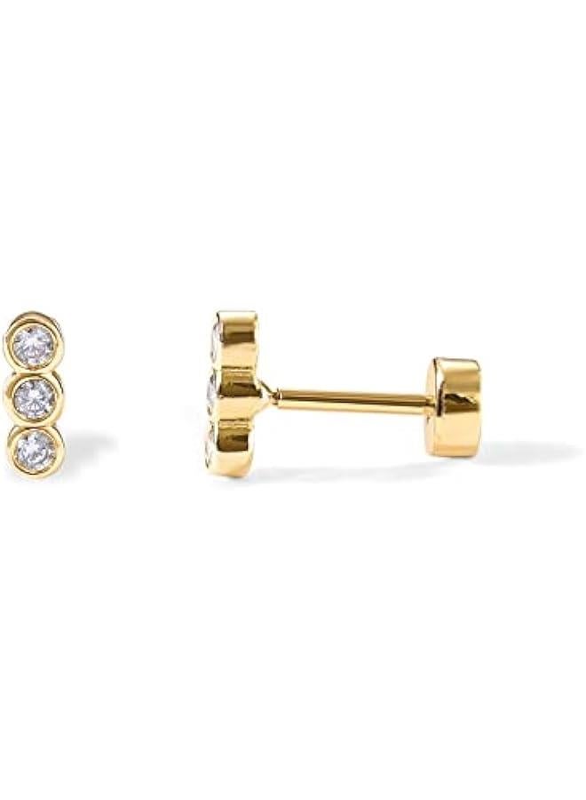 PAVOI 14K Gold Plated Solid 925 Sterling Silver Post Flat Back Stud Earrings for Women | Cartilage Helix Piercing | Cubic Zirconia Earrings - Image 1