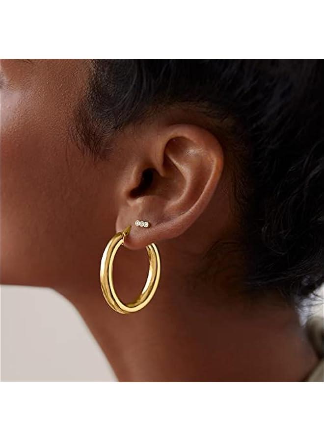 PAVOI 14K Gold Plated Solid 925 Sterling Silver Post Flat Back Stud Earrings for Women | Cartilage Helix Piercing | Cubic Zirconia Earrings - Image 2