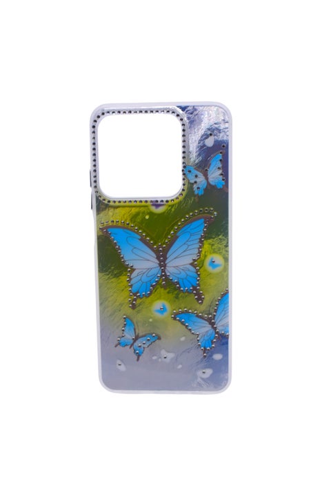 TPU Butterflies and Rhinestones Back Cover Case For Realme Note 60X - Yellow Blue