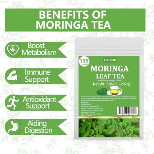 ULTHMOK Premium Moringa Tea,135 Tea Bags/7.15OZ,100% Pure Moringa Leaves,Natural & No Additives. - Image 5
