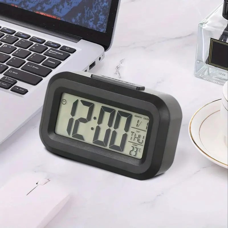 GRAVINO Alarm Clock Digital Clock Table Clock Alarm for Students Digital Alarm Clock Clock for Study Table Digital Clock for TableTemperature Sensor Date 14W x 8H cm Black Digital Black - Image 2