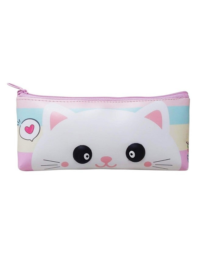PARTEET Silicone Cat Printed Pencil Pouch For Kids, Students Pencil Case Storage Pouch Travel Pouch With Big Cute Eye And Zipper Closer Eyes Pencil Holder Return Gift For Kids Pack Of 1 (Pink) - Image 1