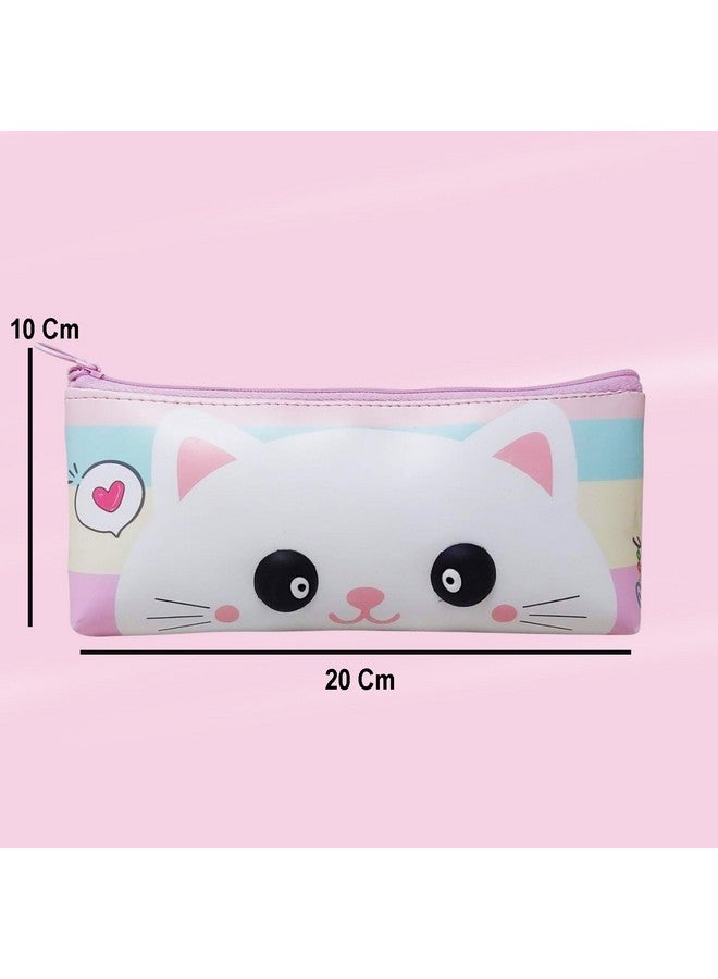 PARTEET Silicone Cat Printed Pencil Pouch For Kids, Students Pencil Case Storage Pouch Travel Pouch With Big Cute Eye And Zipper Closer Eyes Pencil Holder Return Gift For Kids Pack Of 1 (Pink) - Image 3
