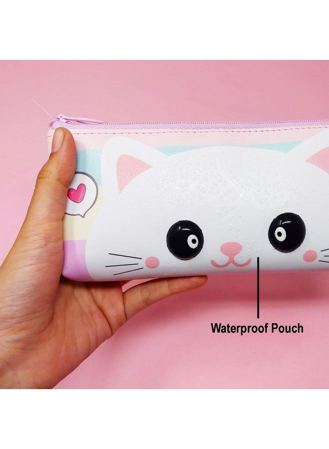 PARTEET Silicone Cat Printed Pencil Pouch For Kids, Students Pencil Case Storage Pouch Travel Pouch With Big Cute Eye And Zipper Closer Eyes Pencil Holder Return Gift For Kids Pack Of 1 (Pink) - Image 4