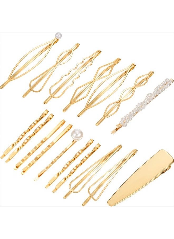 Yaomiao - 17 Pieces Gold Hair Pins Set Geometric Hair Clips Bobby Pin Hair Barrettes Metal Gold Decorative Hair Styling Jewelry Hair Clamps Accessories for Girl Women Wedding Parties - Image 1