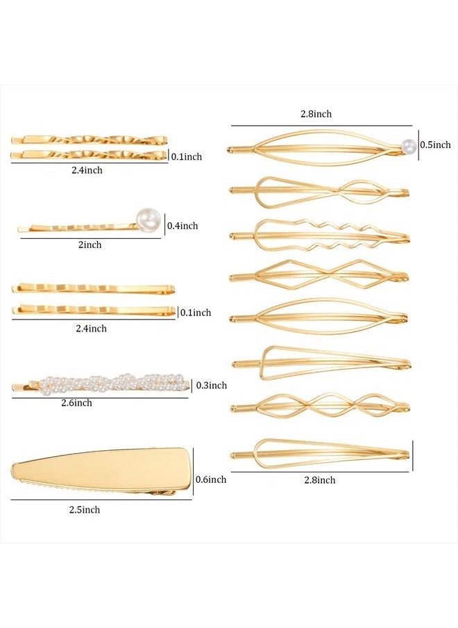 Yaomiao - 17 Pieces Gold Hair Pins Set Geometric Hair Clips Bobby Pin Hair Barrettes Metal Gold Decorative Hair Styling Jewelry Hair Clamps Accessories for Girl Women Wedding Parties - Image 1