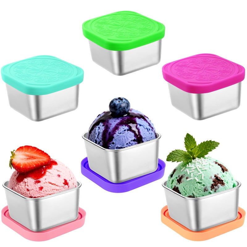 Showvigor 6-Pack 2.7oz Square Stainless Steel Condiment Cups with Leakproof Lids | Reusable Dip Containers for Lunch Box, Snacks, Sauce, Party - Dishwasher Safe - Image 1