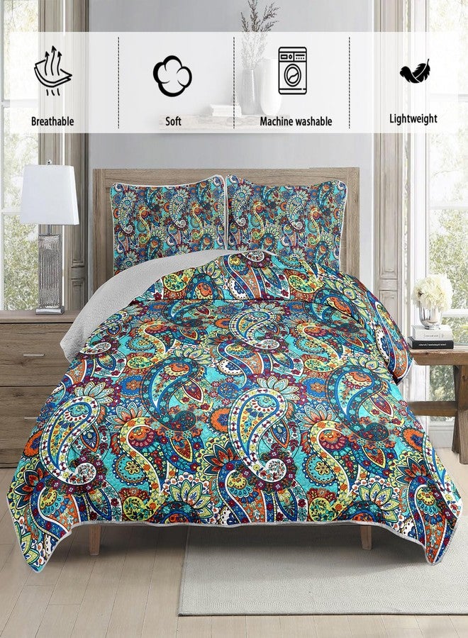 UEVBF Boho Style King Quilt Set,Bohemian Floral Quilt Beddding Set for Adults,Soft and Lightweight Bed Set for All Season,Colorful Quilted Beddding with 2 Pillowcases. - Image 3