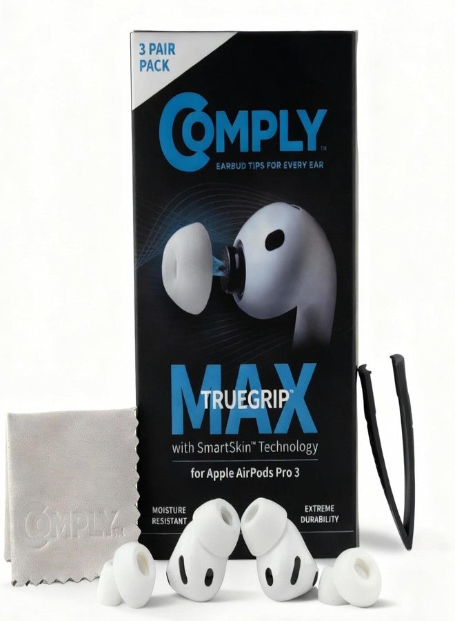Comply TrueGrip MAX | Premium Memory Foam Replacement Earbud Tips for Apple AirPods Pro Gen 3 | Long Lasting Comfort, MAX Durability, Secure Fit, Superior Noise Isolation| White (S/M/L) (3 Pairs) - Image 1
