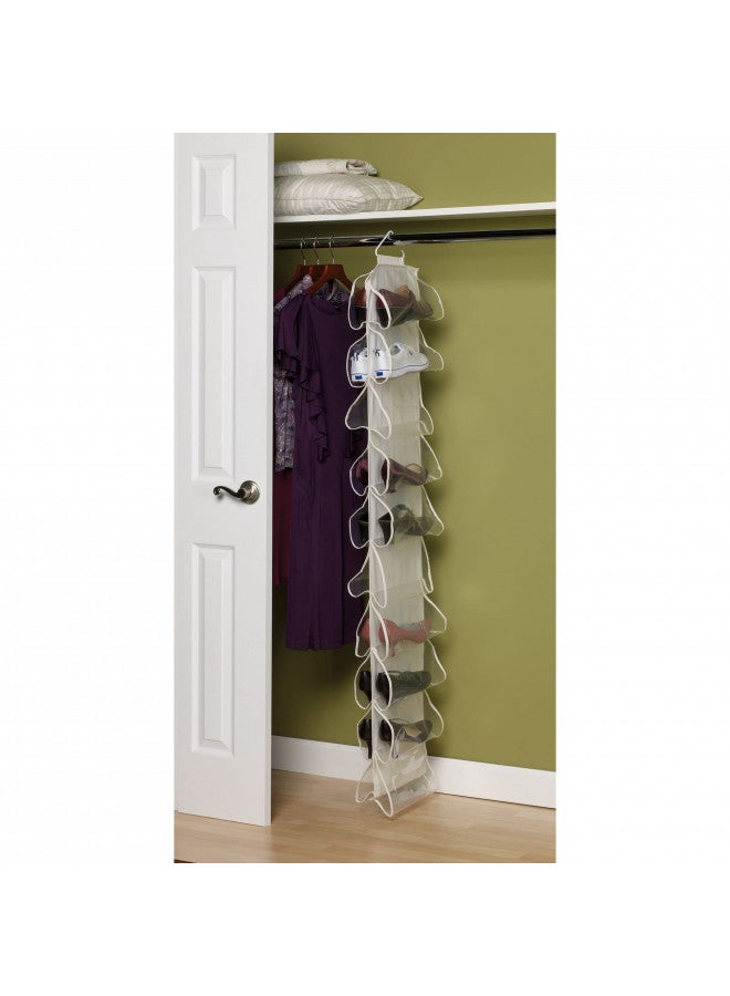 Household Essentials 311390 Hanging Shoe Storage Organizer for Closets -20 pocket - Natural Canvas - Image 3