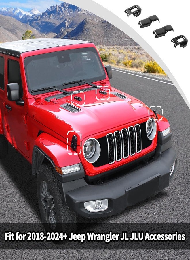 JWWY Hood Latches Decor Hood Hinge Cover Trim Fit for 2018-2024+ Jeep Wrangler JL JLU Sports Sahara Freedom Rubicon Unlimited Gladiator JT Exterior Accessories 4pcs Black - Image 3