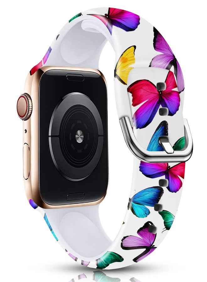 IKANFI Sport Band Compatible with Apple Watch Bands 49mm 45mm 44mm 42mm 41mm 40mm 38mm Women, Silicone Floral Printed Fadeless Pattern Design Strap for iWatch Series 9,8,7,6,5,4,3,2,1,SE - Image 2