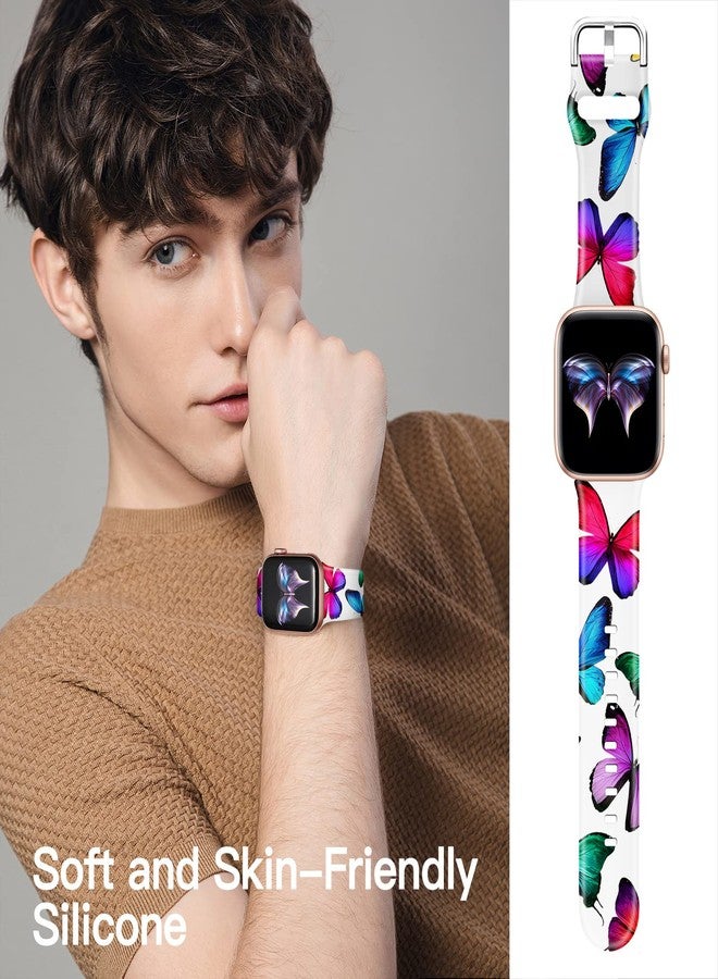 IKANFI Sport Band Compatible with Apple Watch Bands 49mm 45mm 44mm 42mm 41mm 40mm 38mm Women, Silicone Floral Printed Fadeless Pattern Design Strap for iWatch Series 9,8,7,6,5,4,3,2,1,SE - Image 3