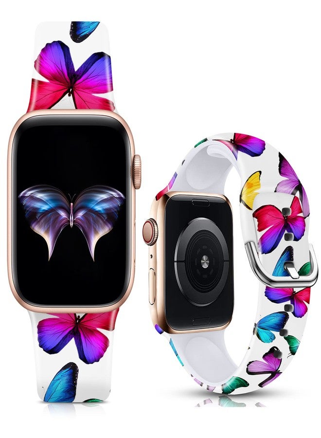 IKANFI Sport Band Compatible with Apple Watch Bands 49mm 45mm 44mm 42mm 41mm 40mm 38mm Women, Silicone Floral Printed Fadeless Pattern Design Strap for iWatch Series 9,8,7,6,5,4,3,2,1,SE - Image 1