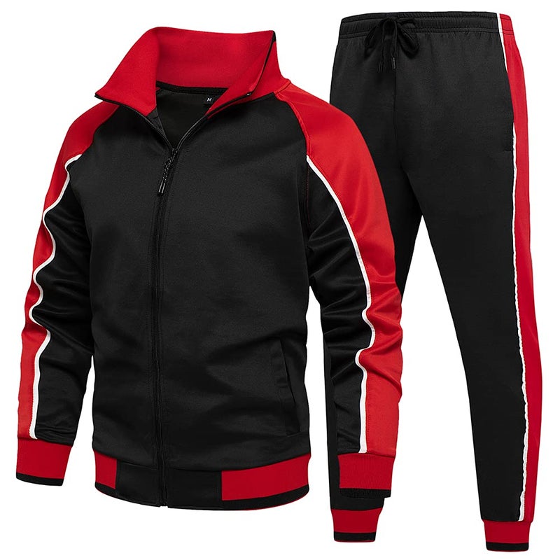 DUOFIER Men Tracksuit Set Full-Zip Sweatshirt Jogger Sweatpants Warm Sports Suit Gym Training Wear, 49Black-XL - Image 1