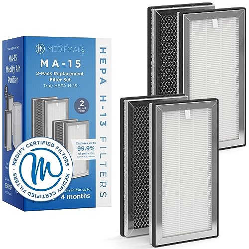 Medify Air Medify MA-15 Set Genuine Replacement Filter for Allergens, Smoke, Wildfires, Dust, Odors, Pollen, Pet Dander | 3 in 1 with Pre-filter, True HEPA H13 and Activated Carbon for 99.9% Removal | 2-Pack - Image 1