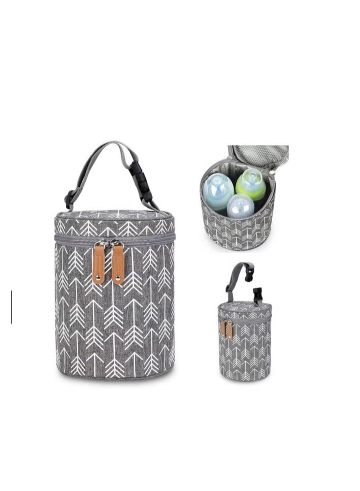 Bottle Bag Breastmilk Cooler Bag Travel, Insulated Baby Bottle Cooler Tote Bags, Baby Bottle Bag with Shoulder Strap for Nursing Mom Daycare, Cream, dark gray - Image 1