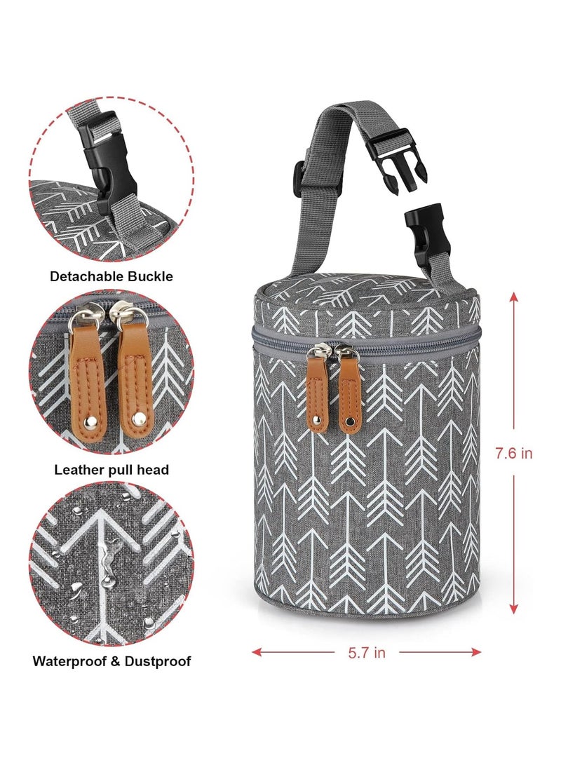 Bottle Bag Breastmilk Cooler Bag Travel, Insulated Baby Bottle Cooler Tote Bags, Baby Bottle Bag with Shoulder Strap for Nursing Mom Daycare, Cream, dark gray - Image 2