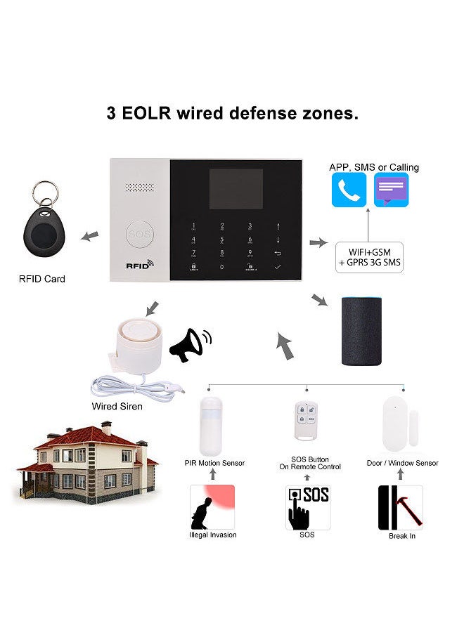 Generic - Smart Home Burglar Security Alarm System Tuya 433MHz Wireless WiFi + GSM + GPRS 3G SMS Auto-dial Alarm Security System LCD Display Door Sensor PIR Motion Sensor - Image 1
