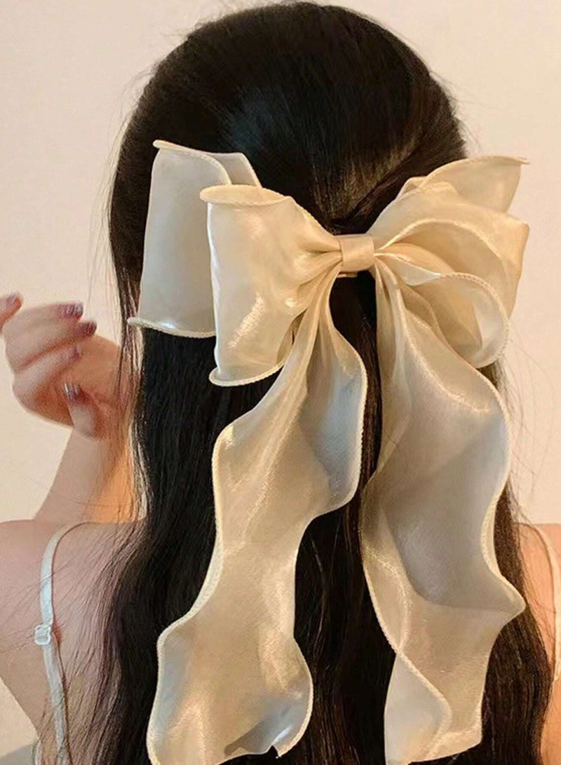 Loquat 3-Piece Gauze Cute and Beautiful Bow Hair Accessories for Women Girls (Blue + Pink + Apricot) - Image 4