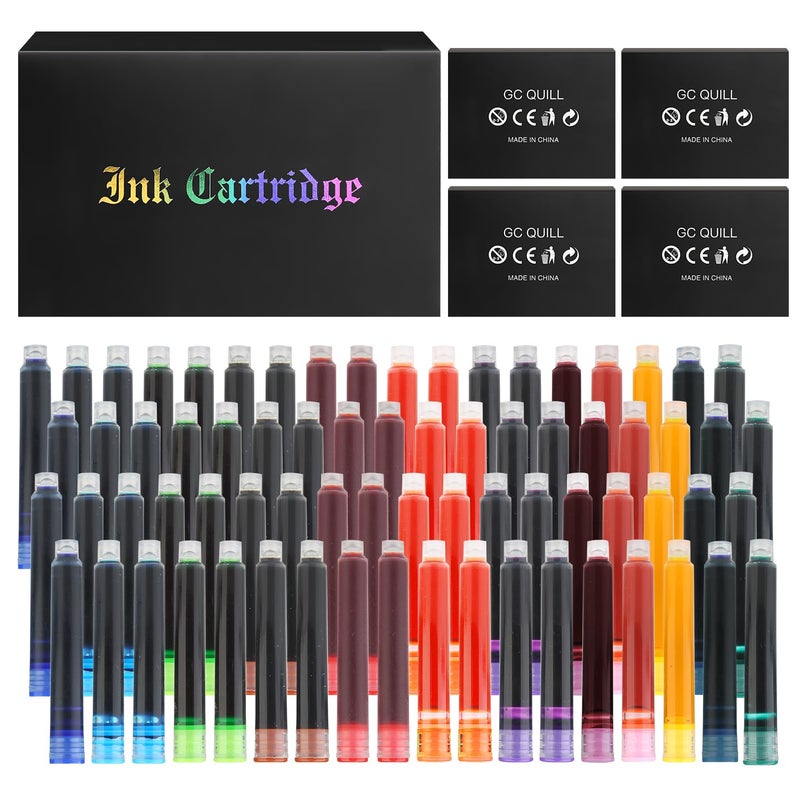 GC QUILL Fountain Pen Ink Cartridges, 72 Pack Assorted Colors Ink Refills (4 Boxes of 18) - Bore Diameter 3.4mm (Assorted Colors) - Image 1