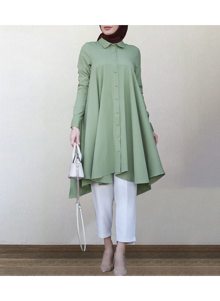 KUYING New Solid Color Minimalist Temperament Lapel Shirt Skirt Mid Length Dress 