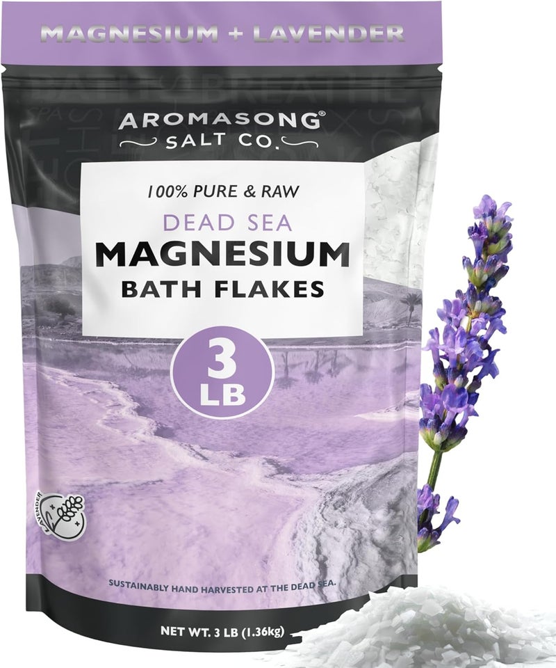 Aromasong RAW Magnesium Bath Flakes with 100 Natural Lavender 3 LB Muscle Relaxing Organic Salts Mg Chloride Mineral Soak Packaging May Vary