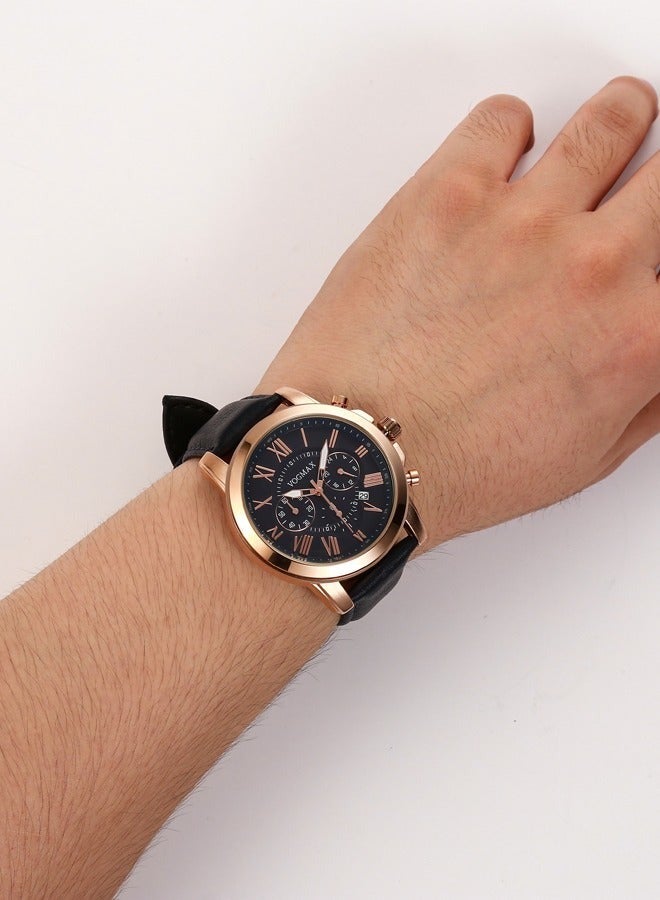 VOGMAX Men's Chronograph Multifunction   Water resistant Quartz Round Shape Leather Waterproof Wrist Watch - Image 5