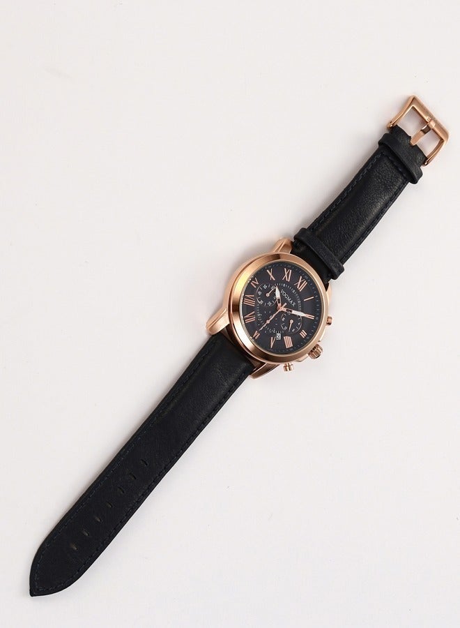 VOGMAX Men's Chronograph Multifunction   Water resistant Quartz Round Shape Leather Waterproof Wrist Watch - Image 4