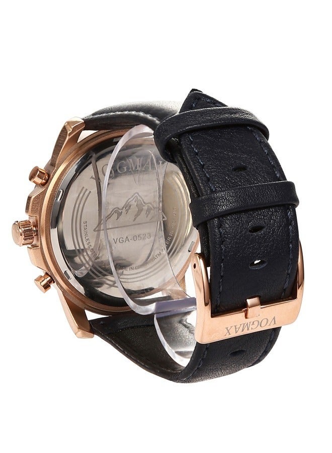 VOGMAX Men's Chronograph Multifunction   Water resistant Quartz Round Shape Leather Waterproof Wrist Watch - Image 3