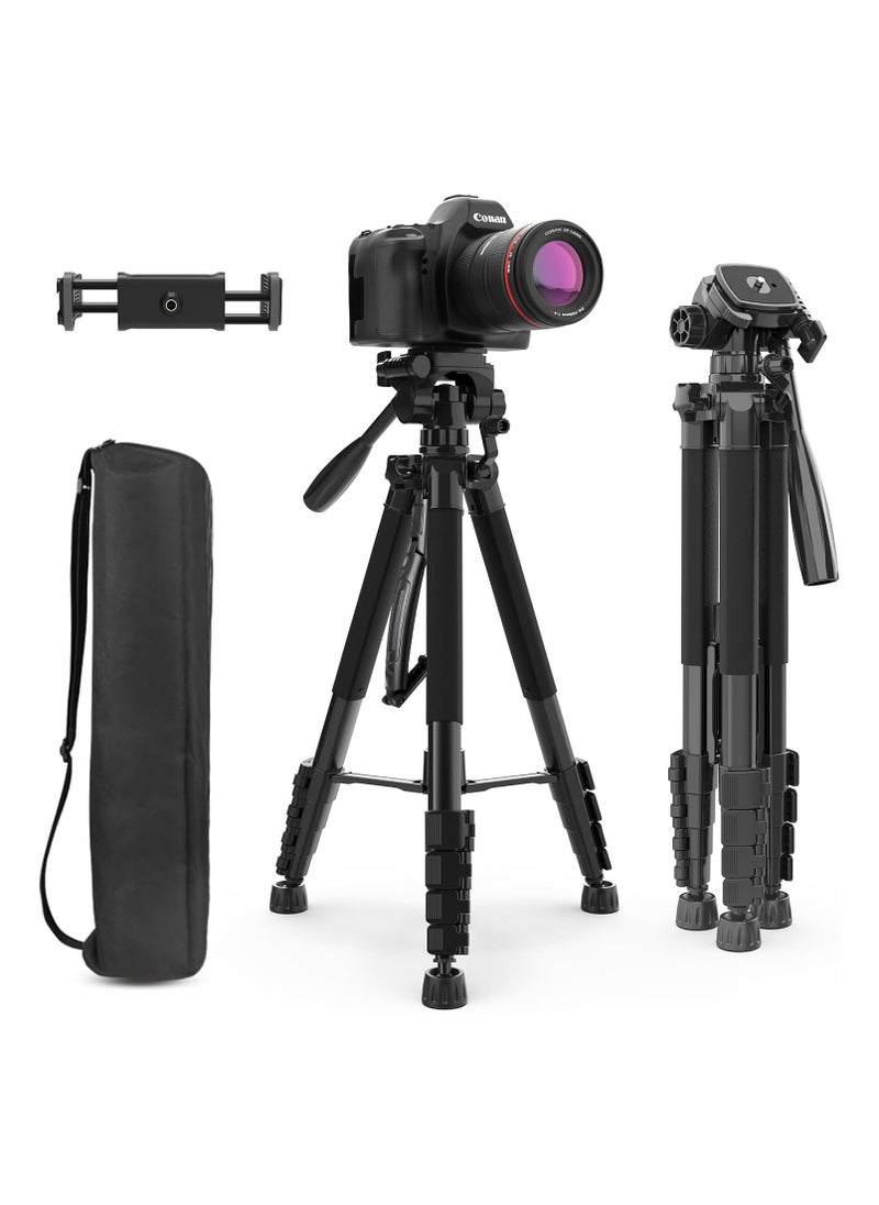 FARROBIZZ Camera Tripod with Travel Bag,Cell Phone Tripod with Wireless Remote and Phone Holder, Compatible with DSLR Cameras,Cell Phones,Projector,Webcam,Spotting Scopes(Black)  - Image 1