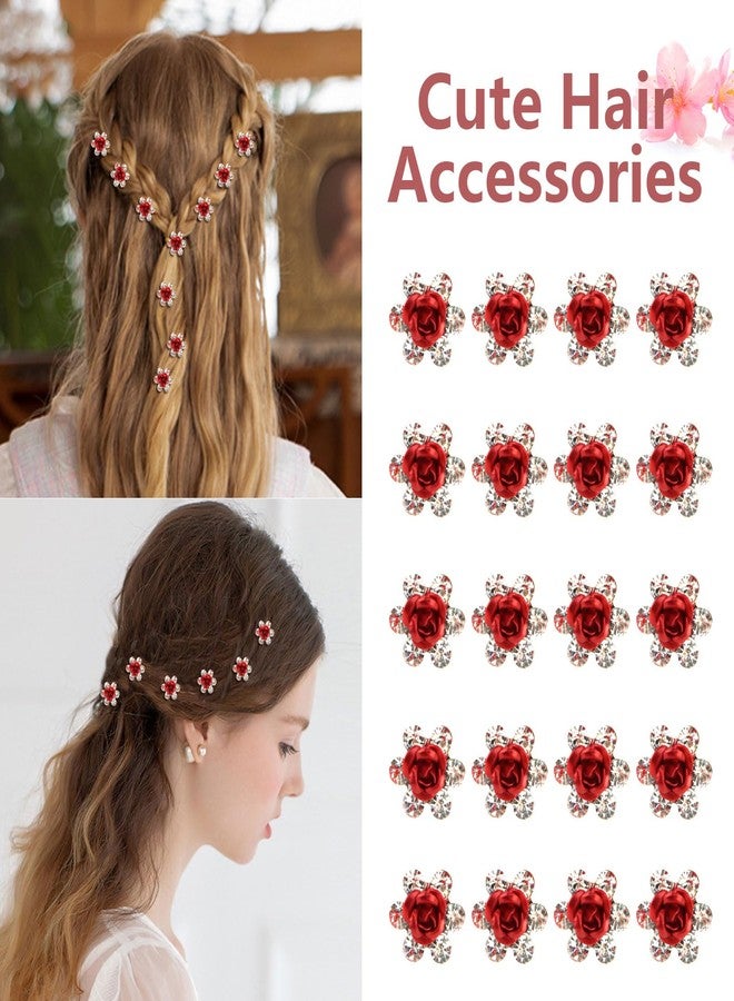 YISSION Red Rhinestone Hair Pins - 20Pcs Mini Rose Barrettes, Decorative Wedding Hair Accessories for Girls Women - Image 3