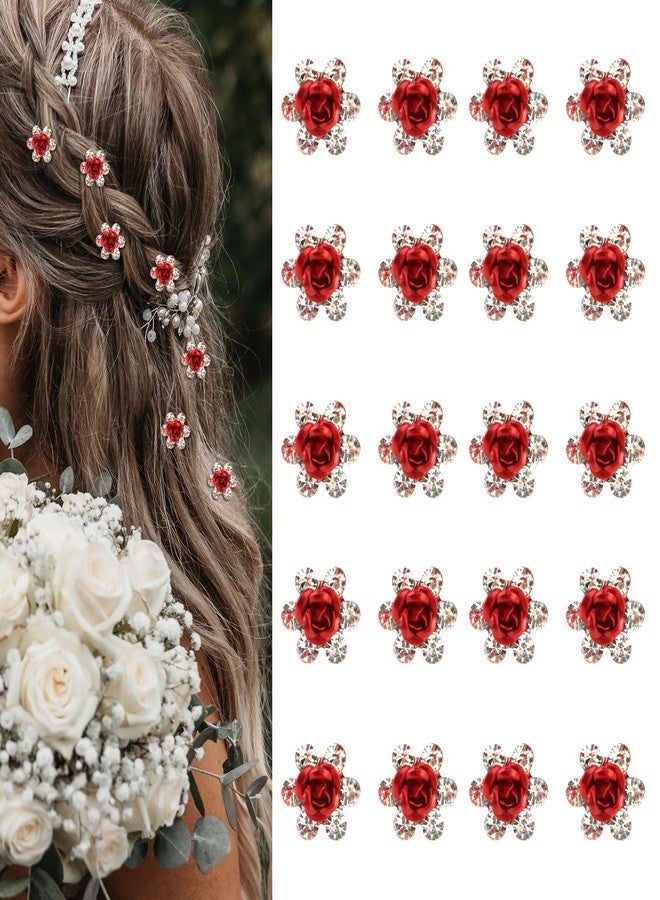 YISSION Red Rhinestone Hair Pins - 20Pcs Mini Rose Barrettes, Decorative Wedding Hair Accessories for Girls Women - Image 1