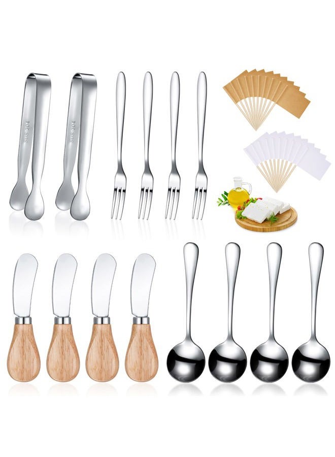 Patelai 14 Pieces Cheese Butter Spreader Knives Set Stainless Steel Cheese Slicer Butter Spreader Knives with Wooden Handles Mini Serving Tongs Spoons and Forks for Butter, Cheese and Pastry Making(Yellow) - Image 1