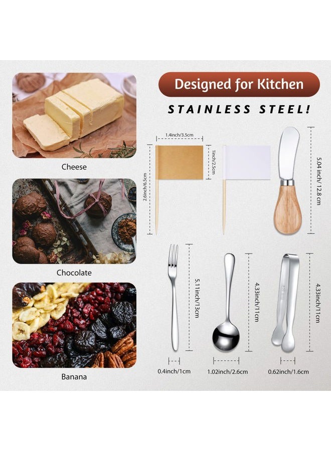 Patelai 14 Pieces Cheese Butter Spreader Knives Set Stainless Steel Cheese Slicer Butter Spreader Knives with Wooden Handles Mini Serving Tongs Spoons and Forks for Butter, Cheese and Pastry Making(Yellow) - Image 2