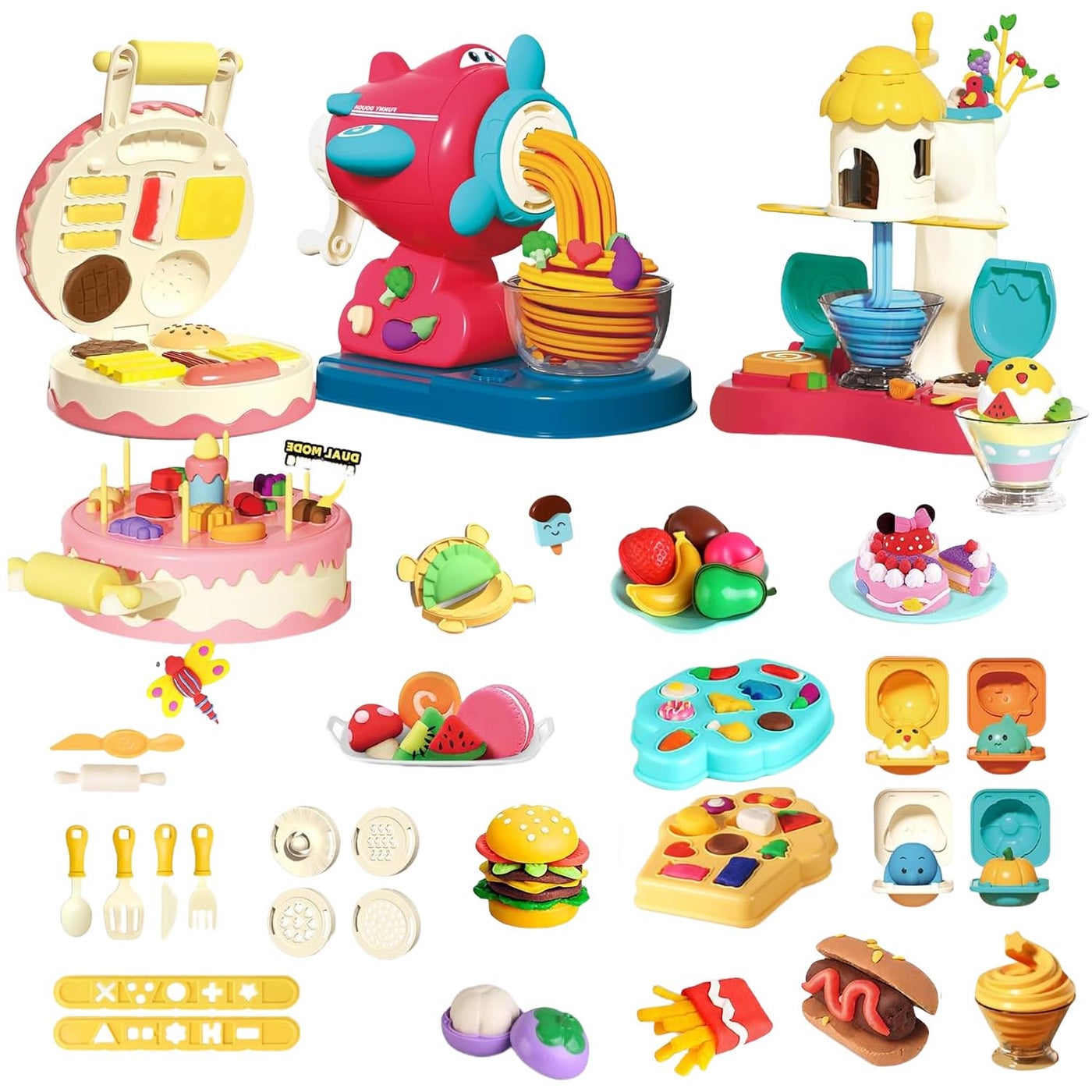 76 Pcs 4 in 1 Playdough Sets for Kids Age 3-4-8, Dough Accessories Tools Kit, Ice Cream, Noodle Cake Hamburger Maker, Kitchen Playdough Toys Girls Boys Girls (B)
