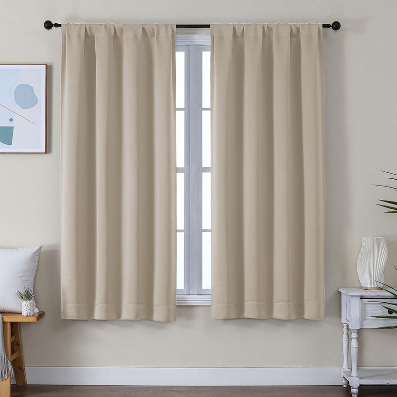 Simplebrand Ava Biscotti Beige Blackout Curtains for Bedroom 63 Inch Length 2 Panels Set, Solid Thermal Insulated Energy Saving Rod Pocket Window Treatment Curtains Blackout Drapes, W40 x L63 Inch - Image 1