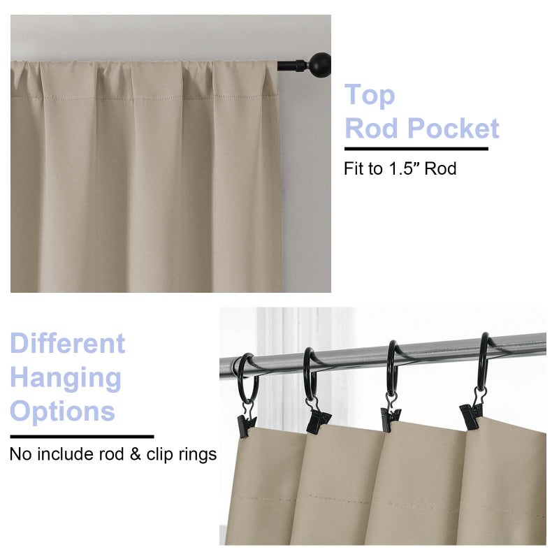 Simplebrand Ava Biscotti Beige Blackout Curtains for Bedroom 63 Inch Length 2 Panels Set, Solid Thermal Insulated Energy Saving Rod Pocket Window Treatment Curtains Blackout Drapes, W40 x L63 Inch - Image 4