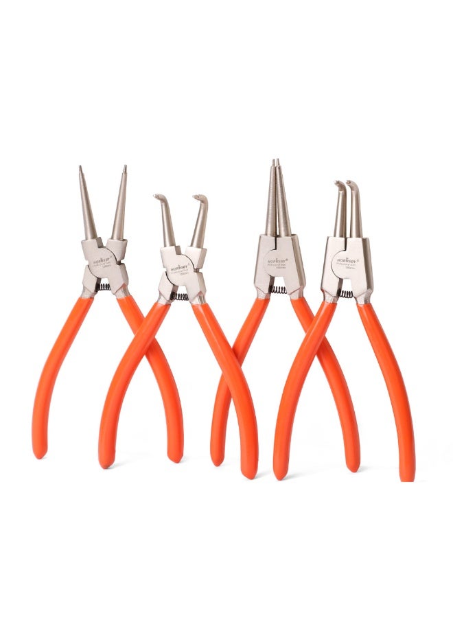 4PCS Circlip Pliers Set – Internal & External Retaining Ring Pliers with Bent Tip, Carbon Steel, Double-Dipped Handles, Easy Storage - Image 1