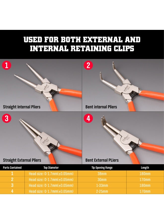 4PCS Circlip Pliers Set – Internal & External Retaining Ring Pliers with Bent Tip, Carbon Steel, Double-Dipped Handles, Easy Storage - Image 4