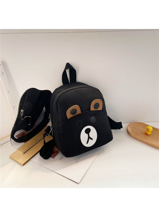Cartoon Kindergarten Schoolbag 2-5 Years Old Baby Boys And Girls Cute Canvas Backpack Early Childhood Children's Small Backpack-Color:Little Bear Black  - Image 1