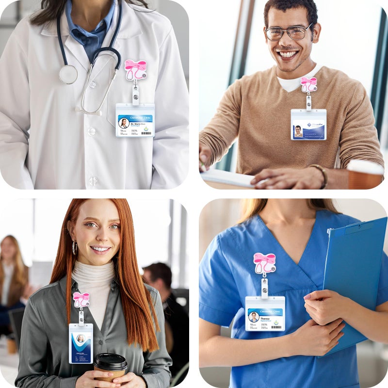 BEZTN Pink Bow Stethoscope Badge Reel  Cute Retractable Id Card Badge Holder  Name Tag Work Badge Clip For Icu Nicu Rn Lpn Cna Ma Er Cardiology Night Shift Nurse Nursing Student Or Gi Doctor  Nurse Gifts - Image 3