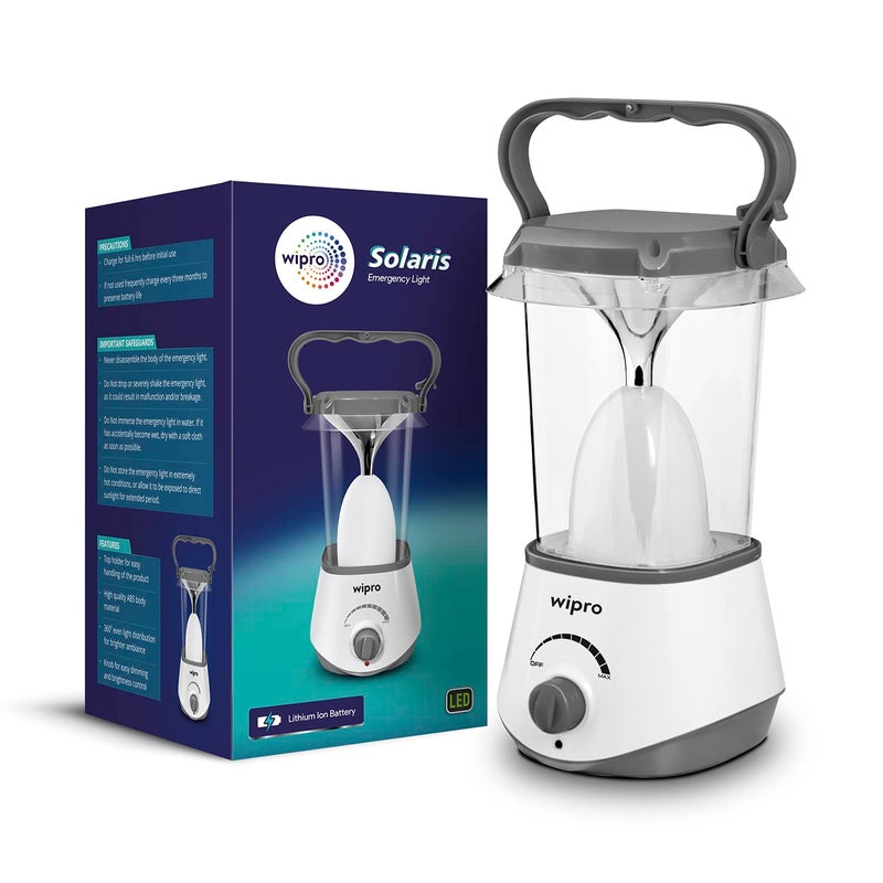 wipro Solaris 10W Rechargeable Emergency Led Lantern| 360 Degree Ambient Light| 3000 Mah Lithium Battery, Pack of 1, White - Image 1