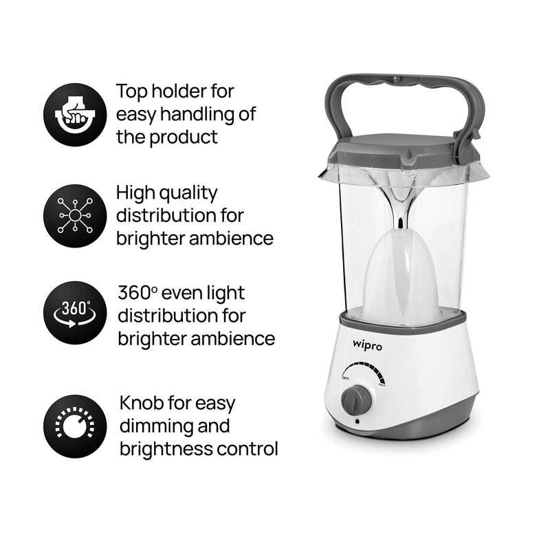 wipro Solaris 10W Rechargeable Emergency Led Lantern| 360 Degree Ambient Light| 3000 Mah Lithium Battery, Pack of 1, White - Image 2