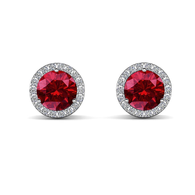 Cate & Chloe Royal 18k White Gold January Birthstone Stud Earrings with Round Cut Halo 1ct Simulated Diamond Crystals, Garnet Birthstone Earrings for Women, Gift for Her - Image 1