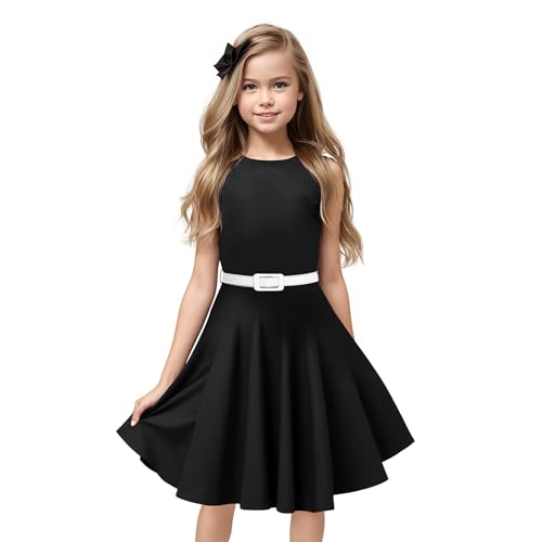 HB HBB MAGIC Girls Vintage Dress 50s Retro Twirling Special Occasion Dresses Size 6-14 Sleeveless Kids Dress Black - Image 1