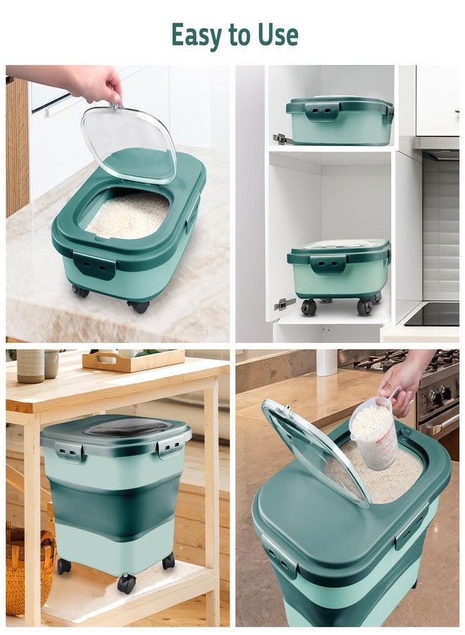 Komzon Rice Storage Containers, Collapsible 10 to 30Lbs Food Storage Bin Dispenser with Rolling Wheel and Clear Airtight Lid, BPA Free Flour, Sugar, Cereal and Dog Cat Pet food Containers - Image 3