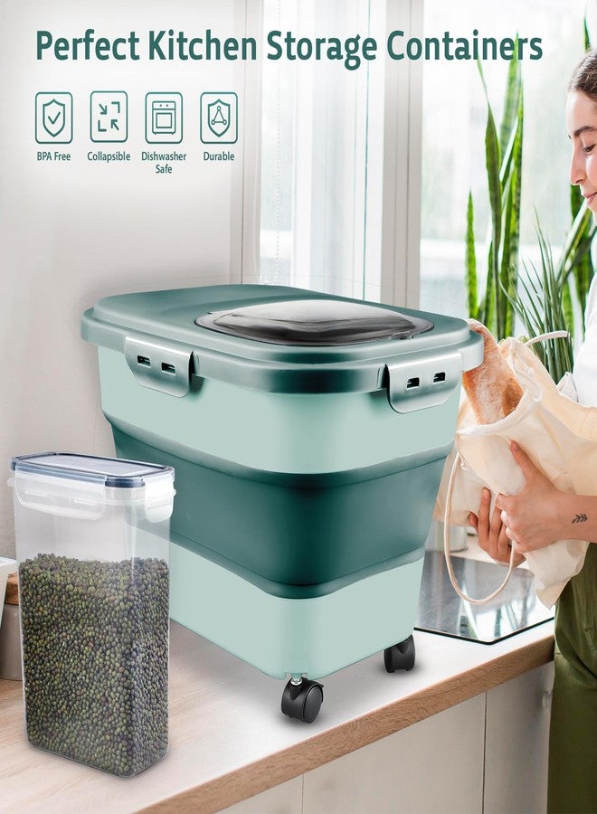 Komzon Rice Storage Containers, Collapsible 10 to 30Lbs Food Storage Bin Dispenser with Rolling Wheel and Clear Airtight Lid, BPA Free Flour, Sugar, Cereal and Dog Cat Pet food Containers - Image 4